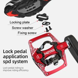 Self-locking Pedal 2 In 1 With Free Cleat For SPD System MTB Road Aluminum Anti-slip Sealed Bearing Bicycle Pedels