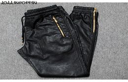 Men Joggers Faux Leather Jogger Pants Side Zipper Hip Hop PU Leather Harem Pants Zippered Leg Opening Pants Drawstring Waist 201118519822