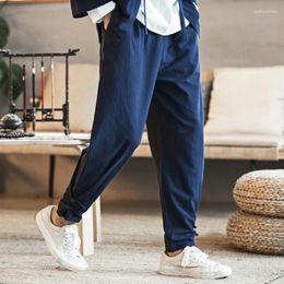 Men's Pants Cotton Linen Solid Color Breathable Trousers Male Casual Harajuku Sweatpants Ankle-Length