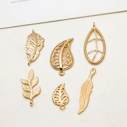 6pcs Diy Jewelry Accessories Copper Gold Color Leaf Feather Leaf Ornament Pendant Earrings Handmade Charms Jewelry Materials