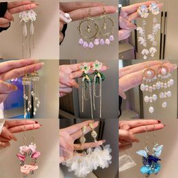 Forest Style Flower Pearl Tassel Ear Hook, Korean Niche Design, Fashionable Temperament, Light , High-end Earrings