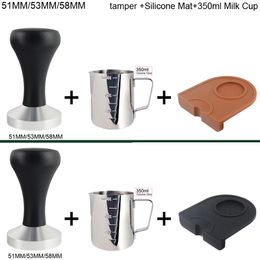 1-3Pcs Coffee Powder Tamper Leveller Tool+Silicone Corner Mat+350ml Milk Cup, Tampers Fits for 51mm/53mm/58mm Portafilter