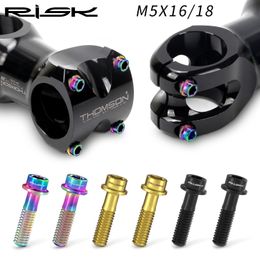 RISK 6PCS M5*16/18mm Titanium Stem Bolts For Bike MTB Bicycle Stem Seatpost Clamp Screws Fixed Bolts Bike Parts 3 Colours