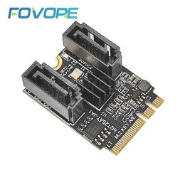 Cards SATA to M.2 Adapter NVME to SATA 2 Port Converter M2 PCIe Key M+B 6Gbps SSD SATA3.0 Adapter Expansion Card For Desktop
