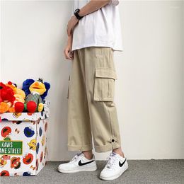Men's Pants Trendy Japanese Style Ins Straight-leg Buckle Wide-Leg Overalls