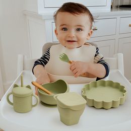 Let's Make 7pcs/set Silicone Baby Feeding Tableware Set Silicone Toddler Cup Bowl Food Plate Feeding Training Children Dishes