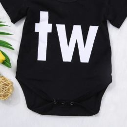 TW IN Letter Print Newborn Infant Jumpsuits Baby Boys Bodysuit Cute Baby Twins Girl Short Sleeve One Piece Outfits Baby Clothing