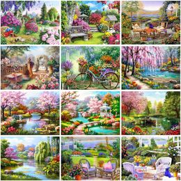 RUOPOTY Diamond Painting Spring Full Square Diamond Embroidery Flower Landscape Cross Stitch Mosaic Crafts Kit Home Decoration