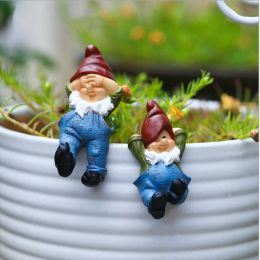 6PCS Garden Resin Dwarf Gnomes Ornaments Funny Naughty Figure Statue Mini Fairy Landscape Yard Grass Flowerpot Decoration