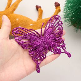 Christmas Butterflies Xmas Tree Ornaments Single Layer Gold Powder Glitter Artificial Flower DIY Crafts Christmas Tree Decor