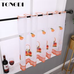 TONGDI Kitchen Curtain Valance Sheer Tiers Pastorall Fruit Cafe Tulle Beautiful Embroidery For Window Of Kitchen Dining Room