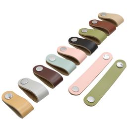 Single Hole Soft Leather Furniture Handle Kitchen Cabinet Wardrobe Door Drawer Leather Handle Zinc Alloy Dresser Drawer Handles