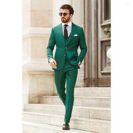 Men's Suits Green Solid Men 3 Piece Smart Casual Notch Lapel Single Outfits Wedding Groom Tuxedo Slim Fit (Blazer Vest Pants)