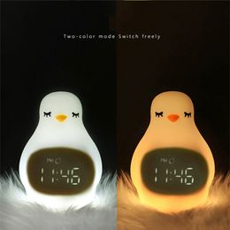 C2 Silicone LED Night light Alarm Clock digital kids sleep Built In USB Rechargeable Battery Lighting Cute Penguin Night Lamp