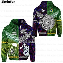New Zealand Cook Islands Green 3D Printed Men Hoodie Zipper Jacket Hooded Pullover Casual Sweatshirt Male Female Unisex Coat