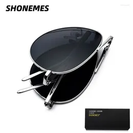 Sunglasses SHONEMES Pure Titanium Folding Luxury Polarised Foldable Sun Glasses Easy Carry Outdoor UV400 Shades For Men