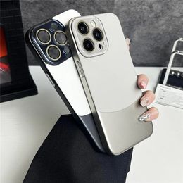 Luxury Leather Pattern Case for iPhone 15 14 Plus 11 12 13 Pro Max Splicing Material Cover with Crystal Camera Protection