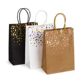 5pcs Kraft Paper Bag With Handle Bronzing Love Heart Birthday Wedding Christmas Gift Packing Bags Children's Party Decoration