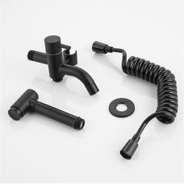Bidet Faucet Set Black Brass Mop Slot Tap Single Cold Water Toilet Shower Corner Valve Handheld Chrome Bidets Shower Spray Gun