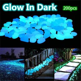 200pc Luminous Pebbles Rocks Garden Ornaments Stone Glow In The Dark Garden For Walkways Fish Tank Decorations Pebbles Stones