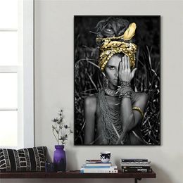 Ethnic Style Woman Art Picture Print Canvas Painting Black And White Figure Posters And Prints Modern Home Living Room Decor