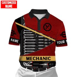 Personalised Name Mechanic 3D All Over Printed Mens Polo Shirt Summer Short Sleeve t-shirt Street Casual POLO shirt tops WK12