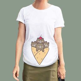 Animal Ice Cream Pregnancy Clothes Summer White Short Sleeve Maternity Clothing Breastfeeding Top Pregnant Cute Printed