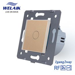 WELAIK EU Stairs Intermediate Crystal Tempered Glass Panel Remote-Control Light 1gang2way Wall Touch Switch DIY Parts 220V A914W