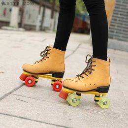 Inline Roller Skates Double Row Roller Skates Shoes Womam Men Adult Artificial Leather Outdoor Patins With Black Durable PU Wheels Y240410