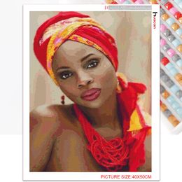 Huacan Full Square Diamond Painting New 5D African Woman Diamond Embroidery Mosaic Cross Stitch Portrait Paintings For Interior