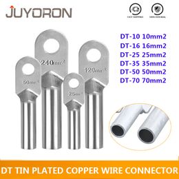 DT-10/16/25/35/50 Tin Plated Splice Copper Wire Connector Tinned Cable Terminal Cold Pressure DT Type Crimp Blot Hole Nose