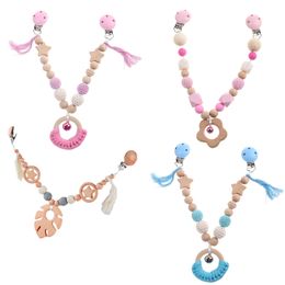 Baby Toy Wooden Pram Clip Baby Mobile Pram Plush Pacifier Chain Chewable Rattle