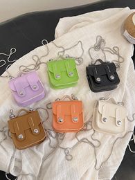 Fashion Children square handbags girls candy Colour PU leather crossbody bags kids metals buckle chain one-shoulder bag Z7631