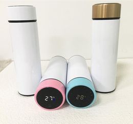 Sublimation Water Bottle With LED Touch Display Temperature 500ml Straight Tumbler Stainless Steel Vacuum Coffee Mug Fetival Party3808139