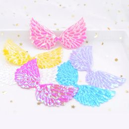 20Pcs 75*43mm Glitter AB Colours Angel Wing Appliques Double Sided Iridescent Fairy Wing Patches for Bowknot Bow Tie Ornament