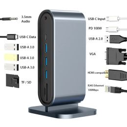 Hubs 12 in 1 Type C Adapter Docking Station 4K HDMICompatible VGA RJ45 3.5mm Jack SD TF Card USB 3.0 Hub 100W PD for Macbook Laptop