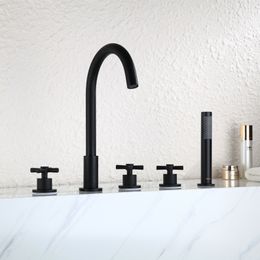 MTTUZK Solid Brass 5 Holes Bathtub Faucet Hot and Cold Mixer Mtte Black Bathroom Faucet Accessories