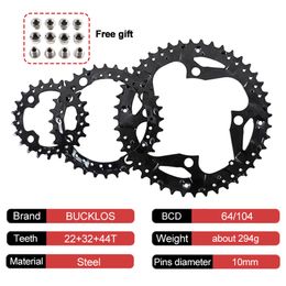 BUCKLOS 104/64BCD Crankset Square Hole Mountain Bike Crankset 3*9S 3*10S MTB Crank Set Triple Speed Bike Crown Bicycle Cranks