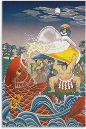 Sumo Wrestler and Carp Beer Izakaya Painting Art -for Home Wall Deco Canvas Painting Painting Paster