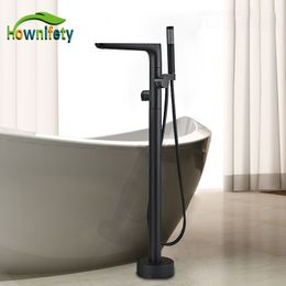 Black Bathroom Floor Standing Bathtub Faucet Hot Cold Type ABS Plastic Handheld Mixer Shower Systems Dual Handles