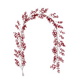 Red Berry Garland 5.9Ft Pip Berry Vine Christmas Realistic Burgundy Red Berry Hanging Garland for Xmas Winter New Year Fireplace