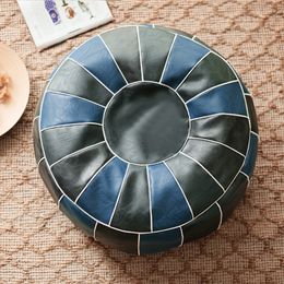 Moroccan PU Leather Pouf Embroider Craft Hassock Ottoman Footstool Round square Artificial Leather Unstuffed Cushion