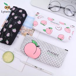 1 Pieces Kawaii Peach Pen Pencil Case Bag Canvas School Stationary Receive Black Tools Makeup Pouch Cosmetics Case