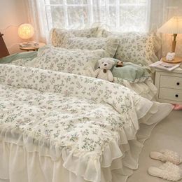 Bedding Sets French Country Floral Set Cotton Duvet Cover Lace Ruffles Bed Skirt Bedspread Pillowcases Vintage 200x230cm