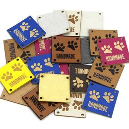 20Pcs Cat Paw Leather Labels Tags for Handmade Animal Footprints Clothing Label Hand Made Tag for Sewing DIY Hats Bags 25MM