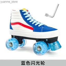 Inline Roller Skates Double Row Roller Skates Shoes Patins 4-wheel Adult High-top Canvas Sliding Inline Quad Skating Sneakers Training Flash Wheel Y240410