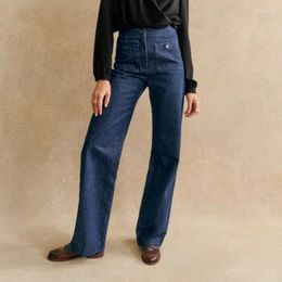 Women's Jeans Autumn High Waist Pocket Decorated Button Wide Leg Pants Straight Trousers For Women