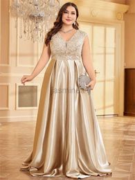 Urban Sexy Dresses Lucyinlove Plus Size Luxury Gold Satin V-Neck Evening Dress Women Satin Wedding Party Prom Floor Lenght Cocktail Dress Gowns 24410