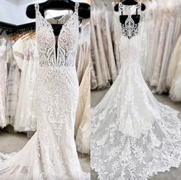 Sexy Lace Boho Wedding Dresses Court Trian V Neck Princess Mermaid Bridal Gowns Lace V Neck Custom Made vestido