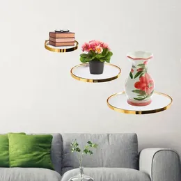Decorative Plates Creative Floating Shelf Wall Mounted Plant Book Holder Stand Round Gold Edge Storage Rack Glass Decoration Piece